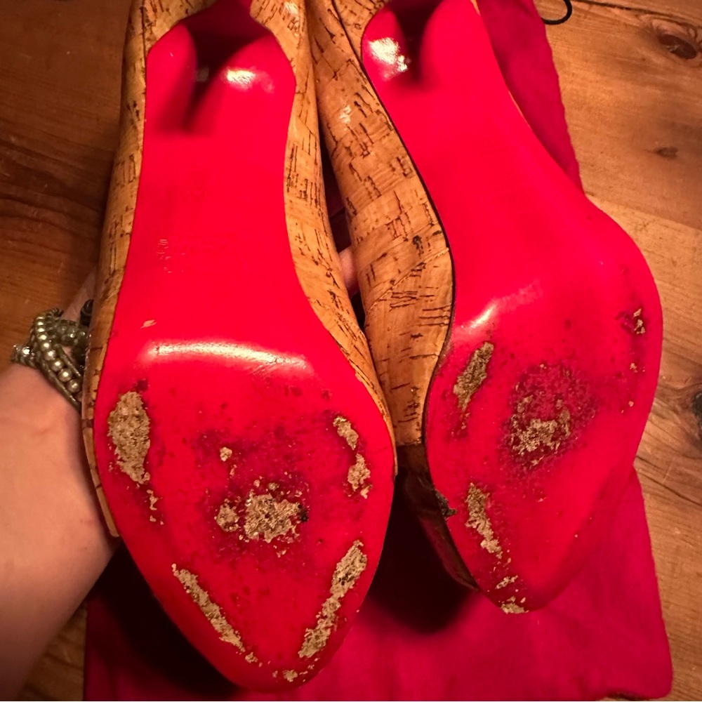 Christian Louboutin Shelley 85mm Cork Stiletto Peep Toe Pumps EU 37 US 7 / 6.5 - Picture 7 of 8